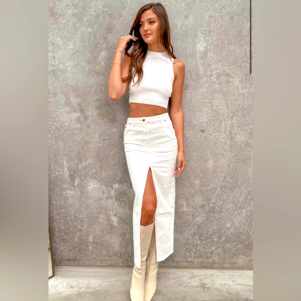 Lioness Ivory Maxi Skirt with Front Slit